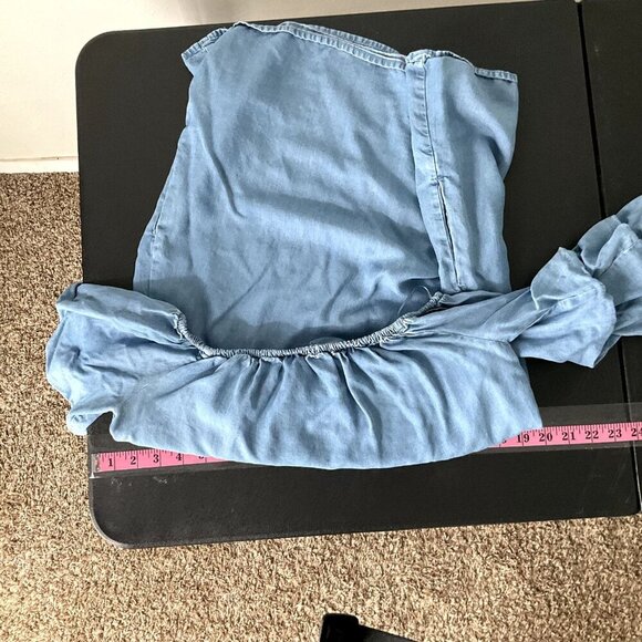 Zara Top Women S Blue Layered Sleeves Off the Shoulders Denim Tunic Peasant - Picture 4 of 7